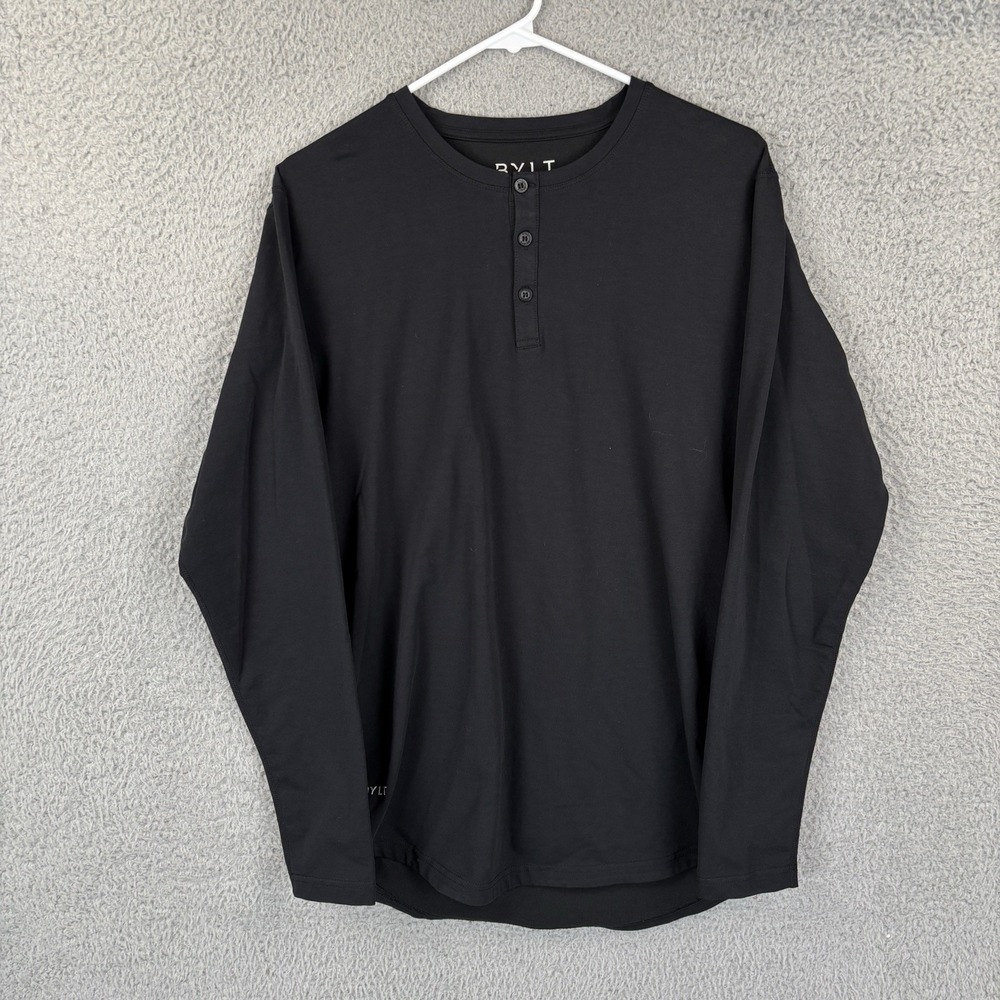 Bylt Henley Shirt Mens Medium Black Long Sleeve‎ Lux Drop Cut Stretch